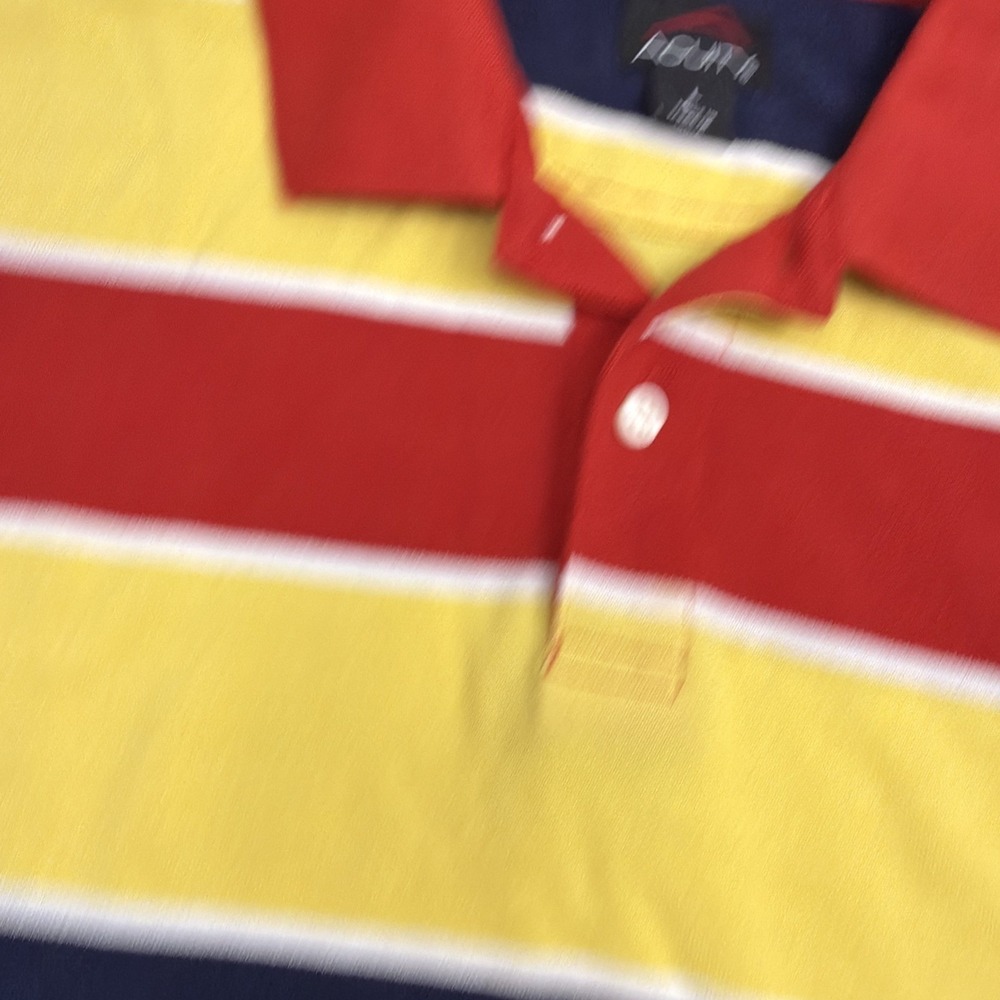 Acuity Mens L Yellow Striped Color Block Cotton Sports Polo Shirt - Picture 2 of 8